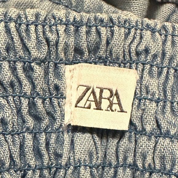 Zara Chambray Cowgirl Y2K Button Front Cinched Back Ruffled Crop Tank Shirt - Picture 6 of 6